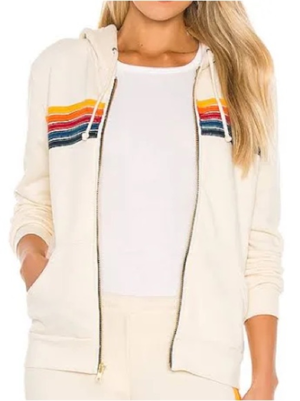 Aviator Nation White Hoodie with Rainbow Stripe Accents Size XS Fair Condition - Picture 2 of 9